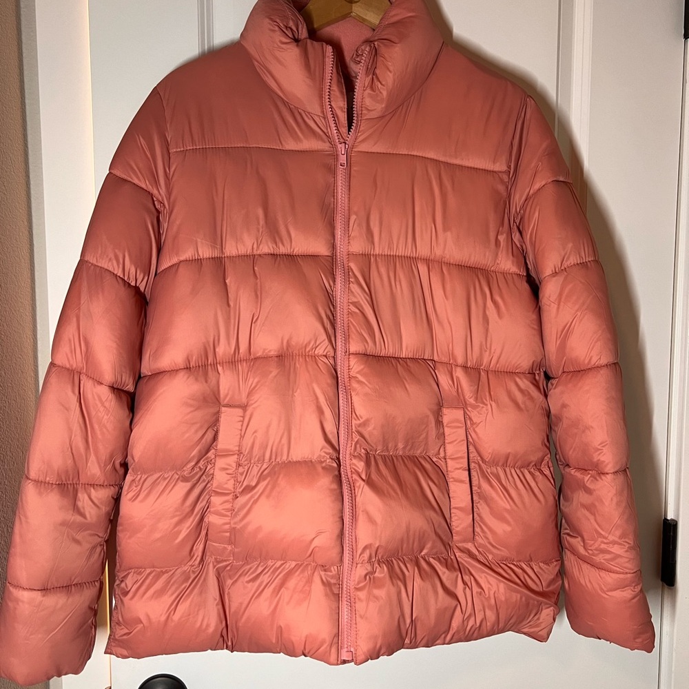 Rose pink puffer jacket